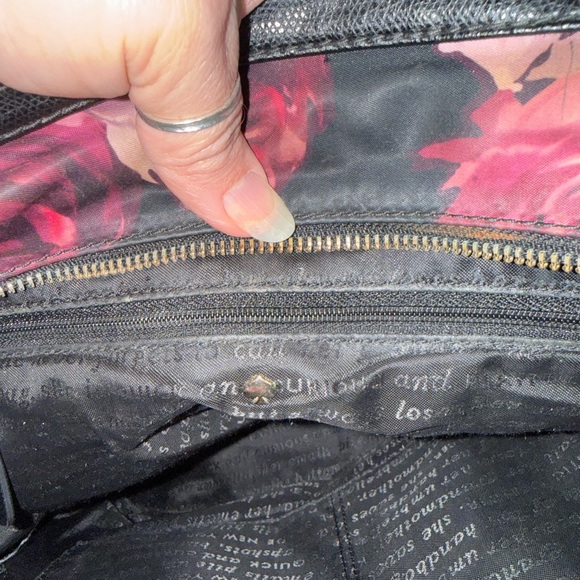 Kate Spade Black and Pink Rose Nylon And Leather Floral Tote. Previously Loved - Picture 9 of 15
